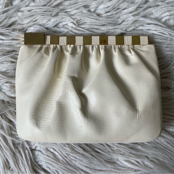 Finesse La Model Vintage Ivory Snakeskin Leather Convertible Clutch Shoulder Bag - Picture 3 of 12